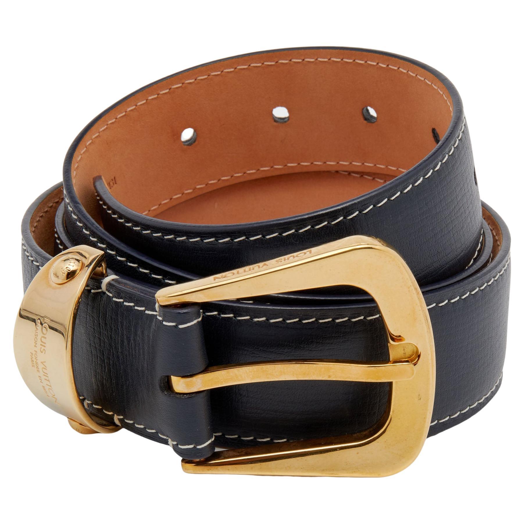 Louis Vuitton Black Leather Buckle Belt 85 CM at 1stDibs