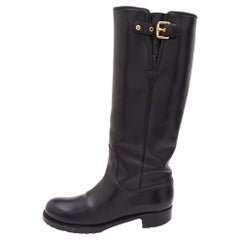 Louis Vuitton Black Leather Buckle Detail Calf Length Boots Size 38