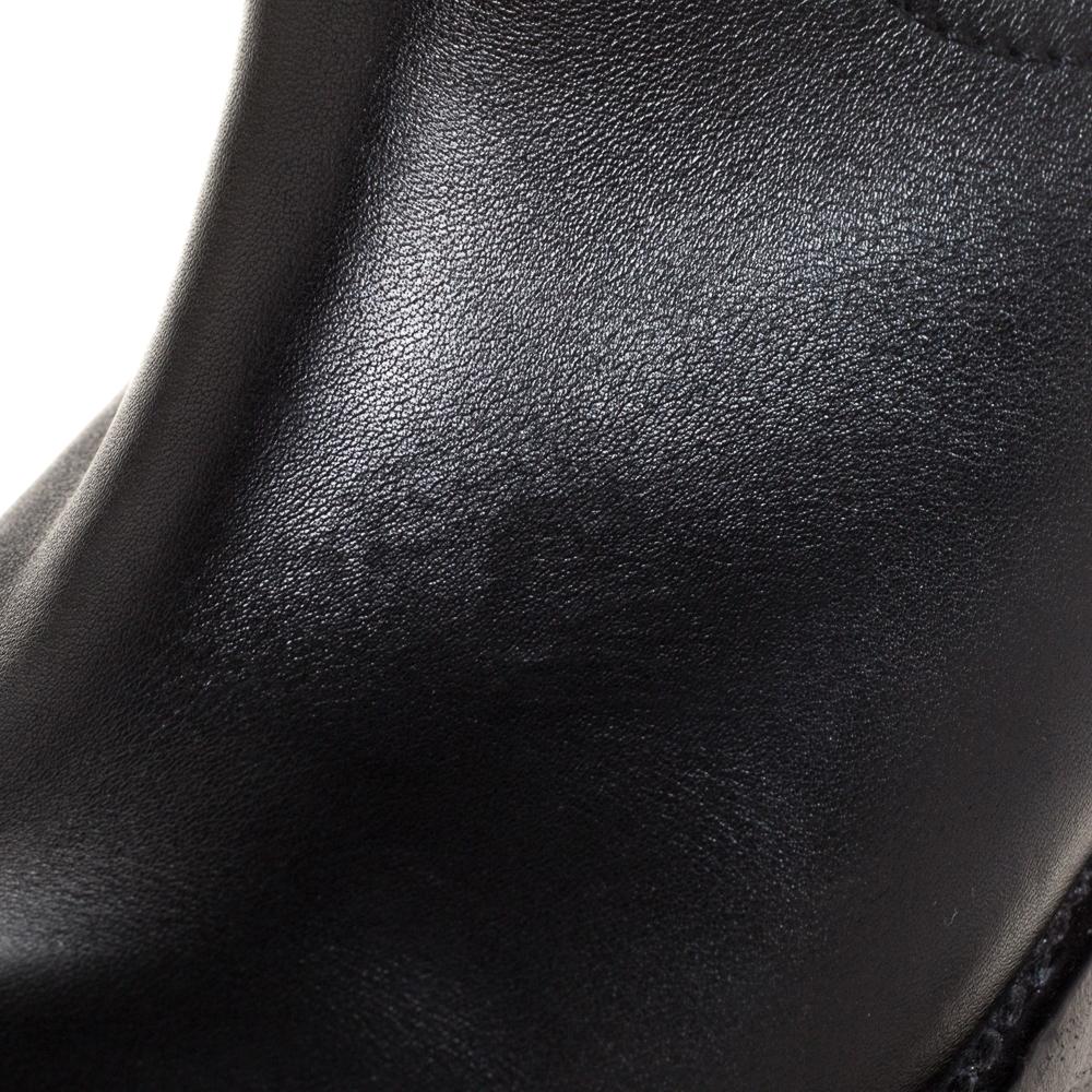 Louis Vuitton Black Leather Buckle Detail Knee Length Boots Size 37 2