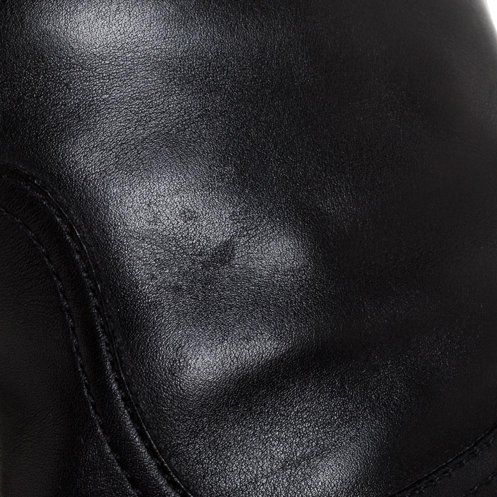 Louis Vuitton Black Leather Buckle Detail Knee Length Boots Size 37 3