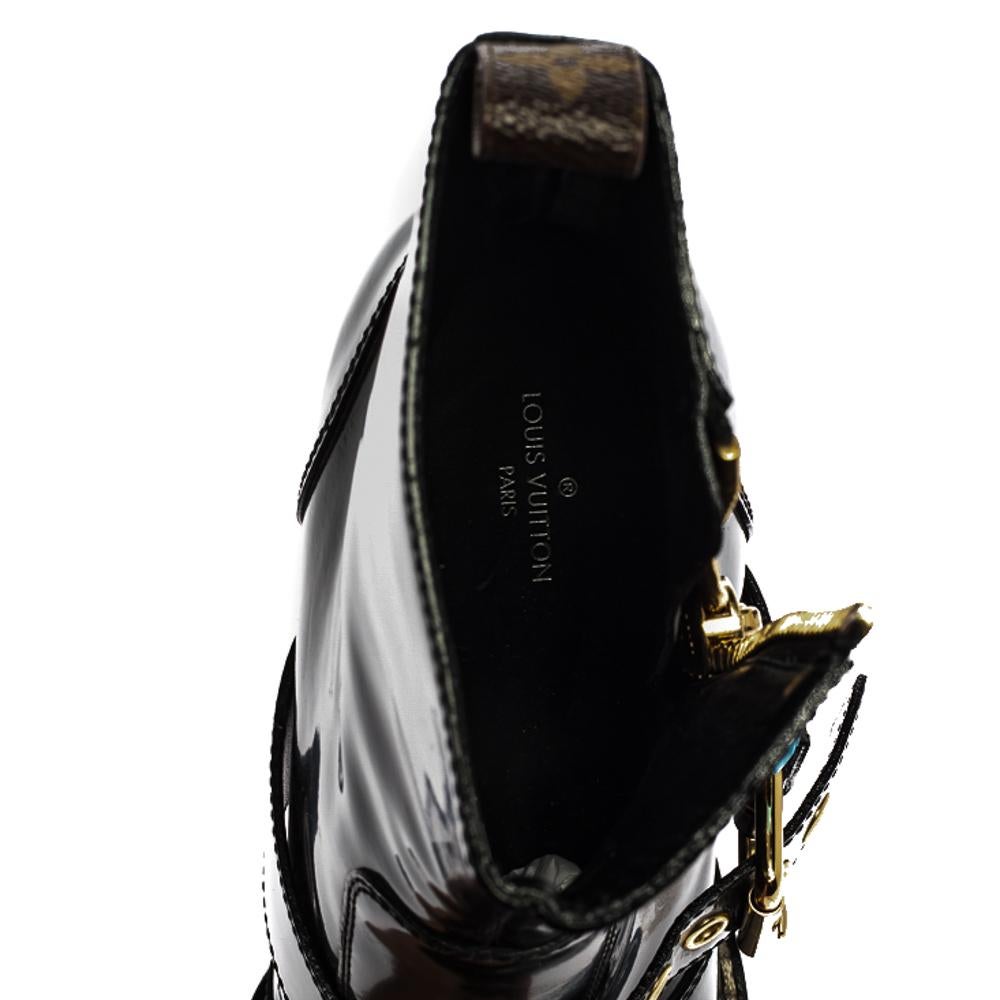 Louis Vuitton Black Leather Buckle Detail Platform Combat Ankle Boots Size 37 1