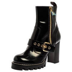 Louis Vuitton Black Leather Buckle Detail Platform Combat Ankle Boots Size 37
