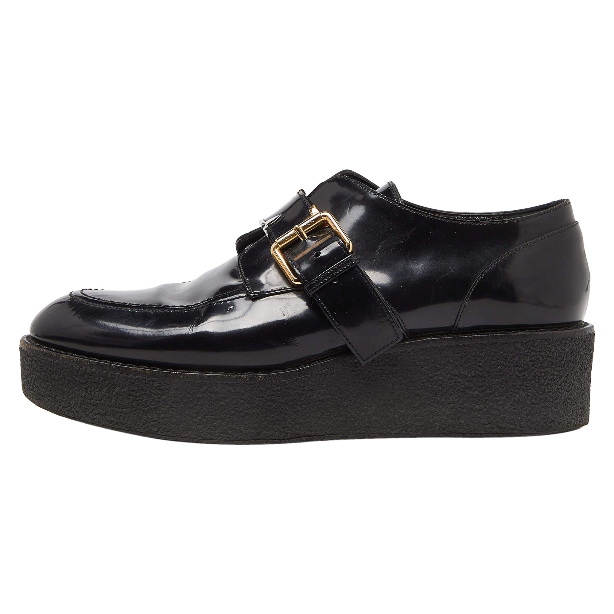 Louis Vuitton Black Leather Buckle Detail Platform Derby Size 40