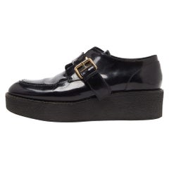 Louis Vuitton Black Leather Buckle Detail Platform Derby Size 40