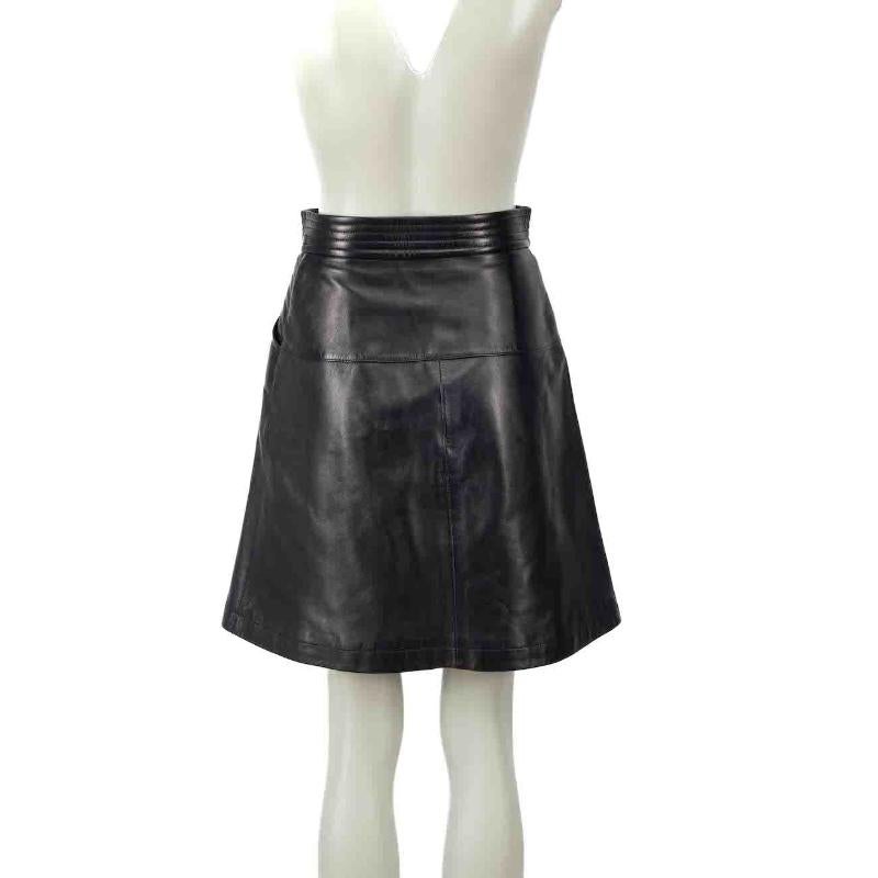 Louis Vuitton Black Leather Buttoned A Line Skirt Size S In Excellent Condition In London, GB