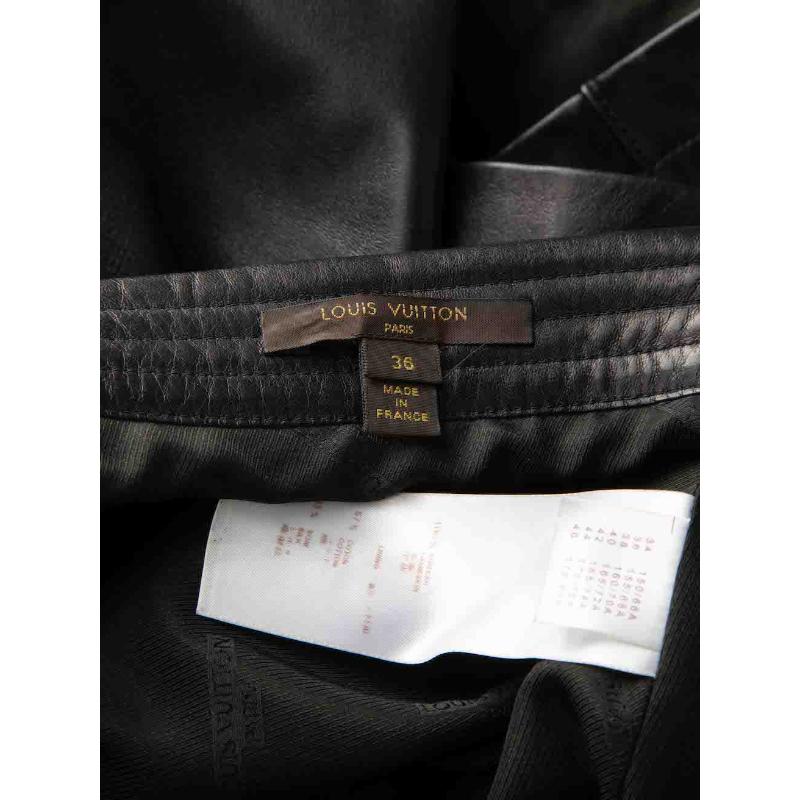 Women's Louis Vuitton Black Leather Buttoned A Line Skirt Size S