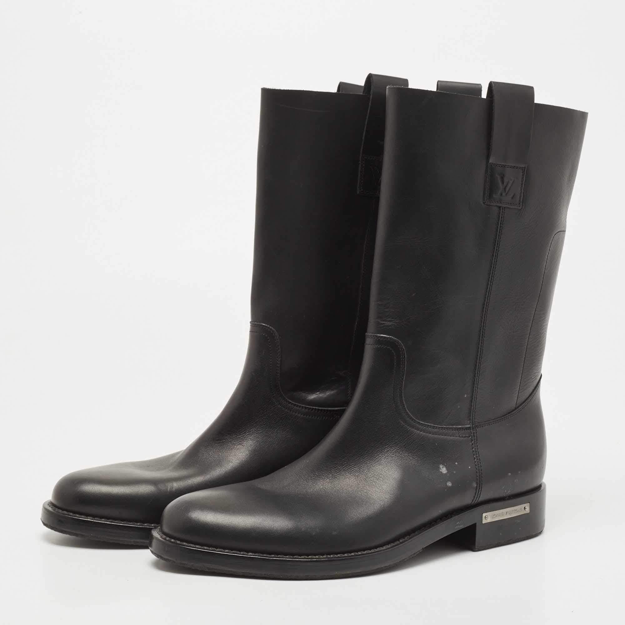 Louis Vuitton Black Leather Calf Length Boots Size 42 In Good Condition In Dubai, Al Qouz 2