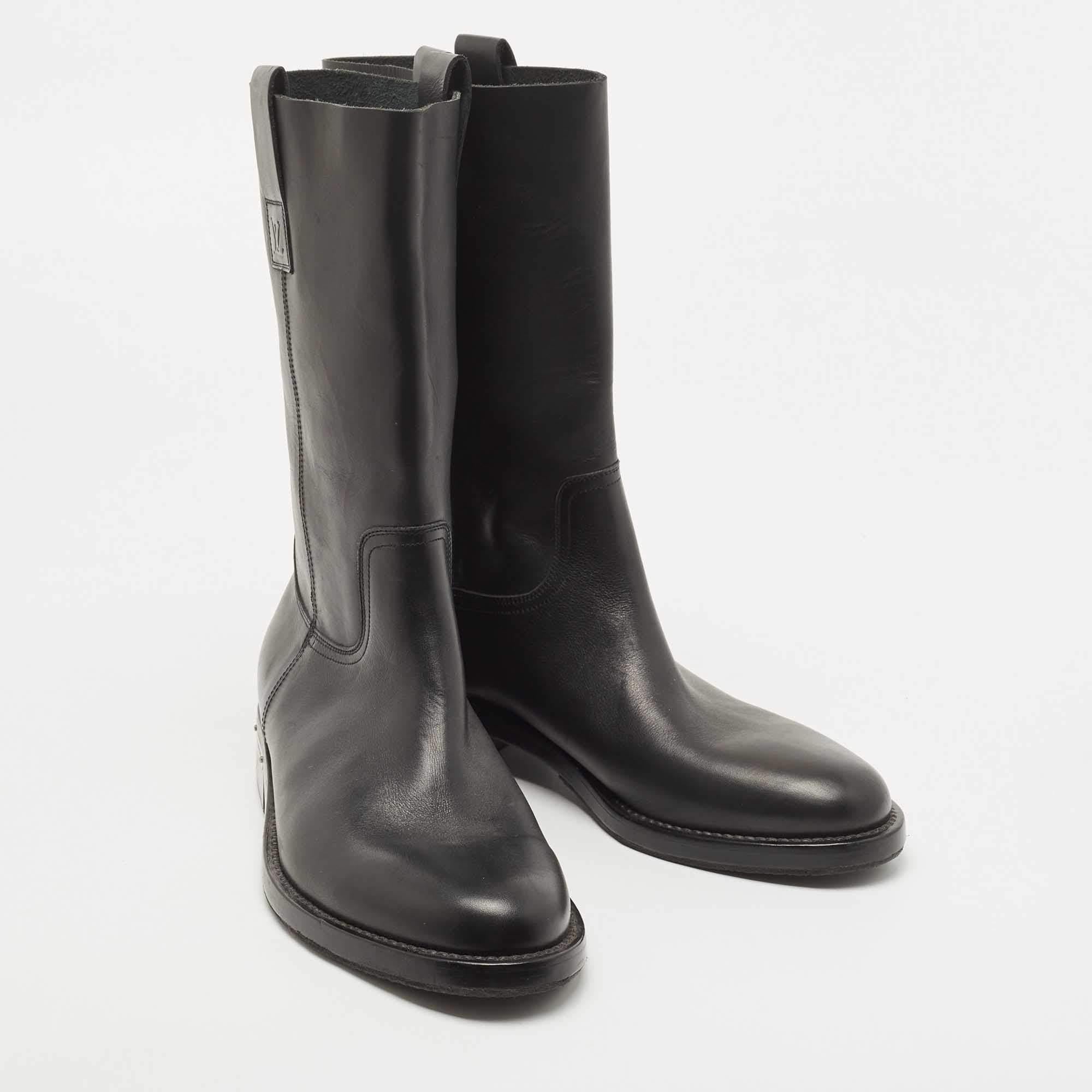 Men's Louis Vuitton Black Leather Calf Length Boots Size 42