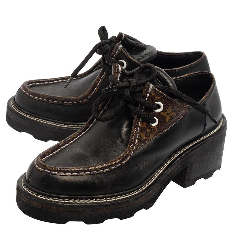LOUIS VUITTON Monogram Calfskin Beaubourg Platform Derby Shoes 38 Brown  1118381