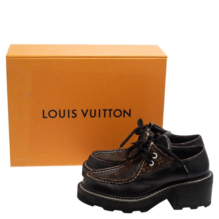 Louis Vuitton Black Leather, Canvas Beaubourg Platform Derby Size