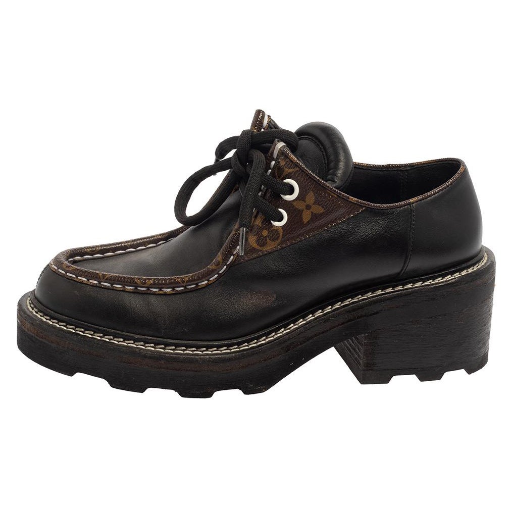 Louis Vuitton - Chaussures derby Beaubourg en cuir noir et toile - Taille 38.5