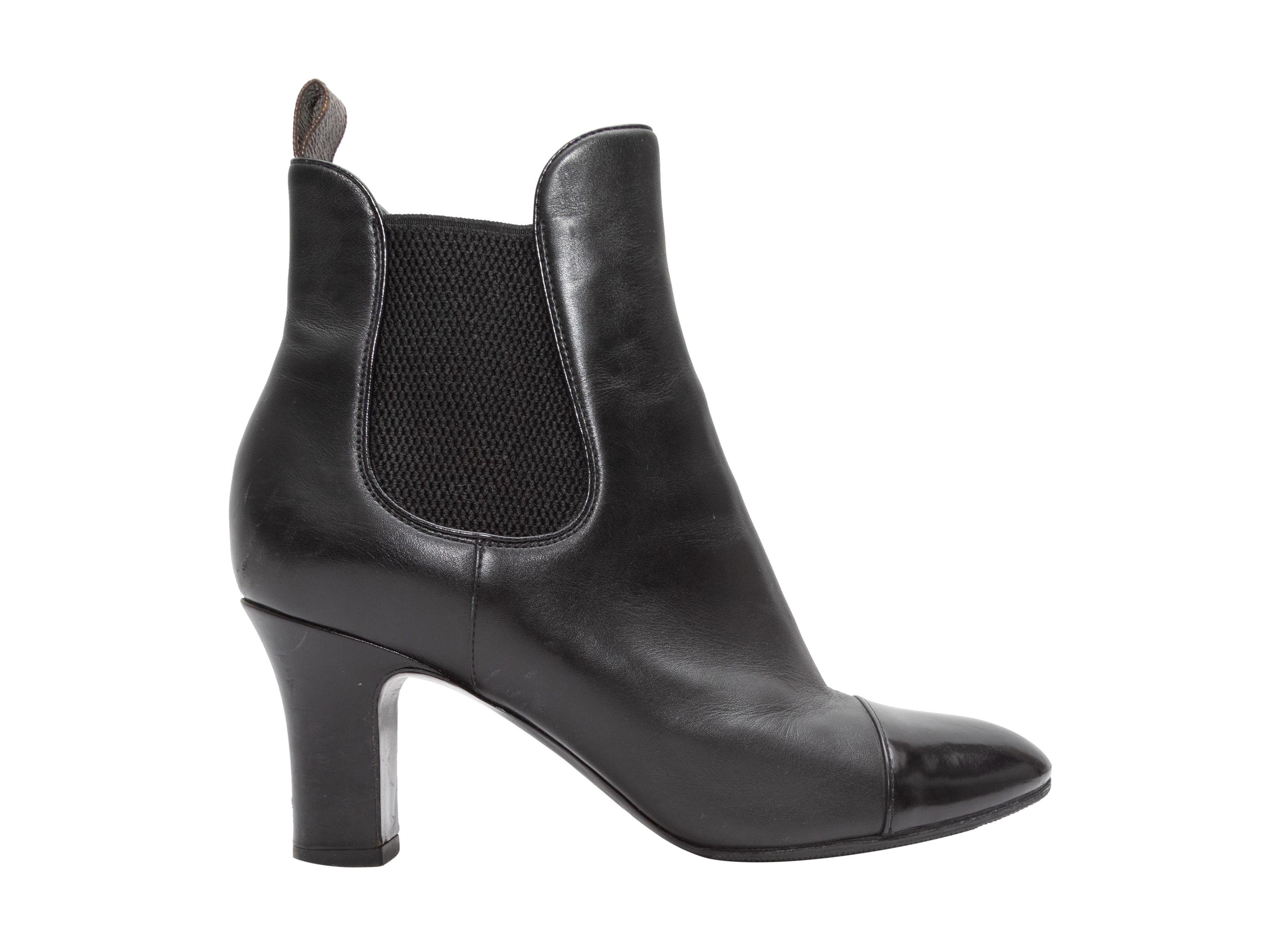 Women's Louis Vuitton Black Leather Cap-Toe Ankle Boots