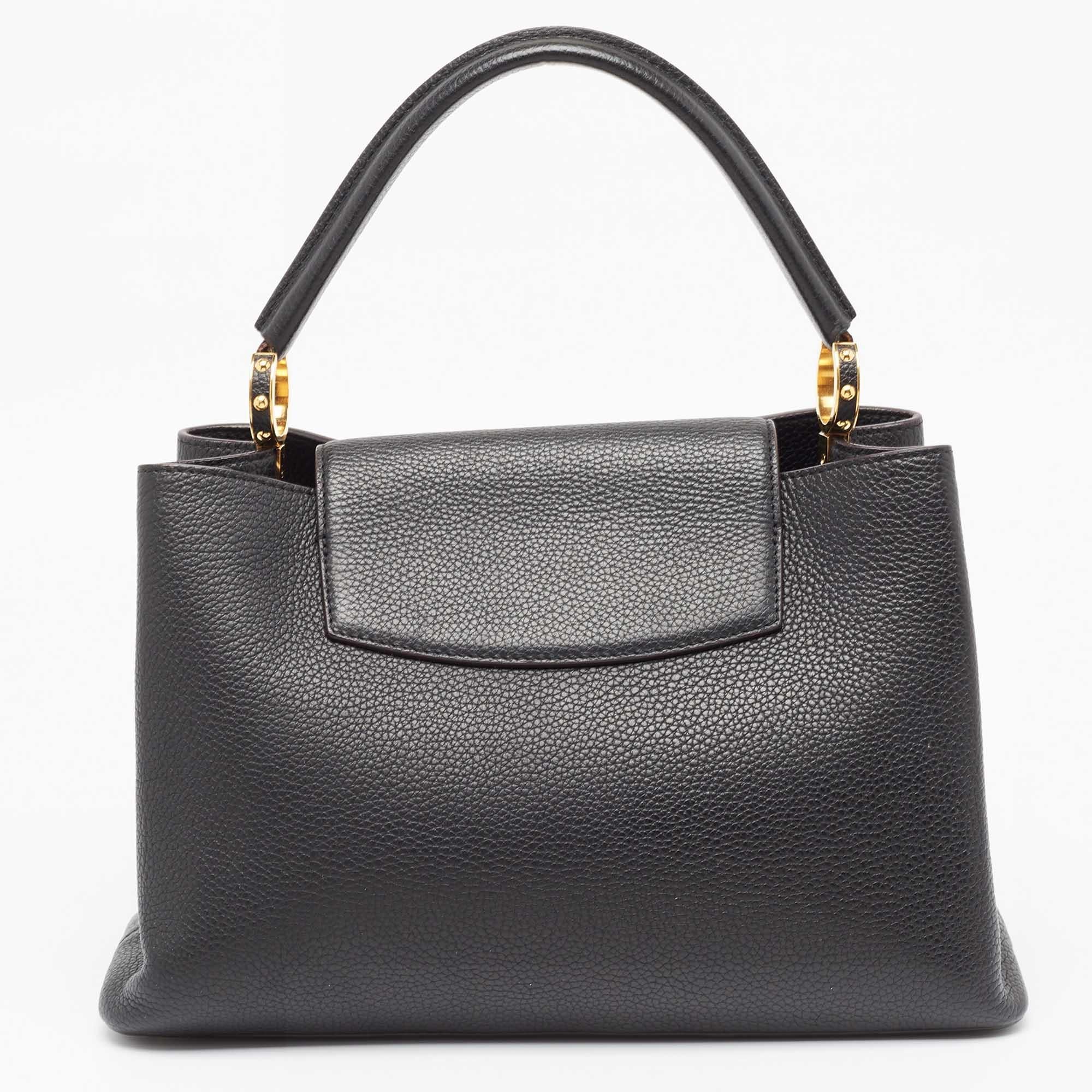 Women's Louis Vuitton Black Leather Capucines MM Bag