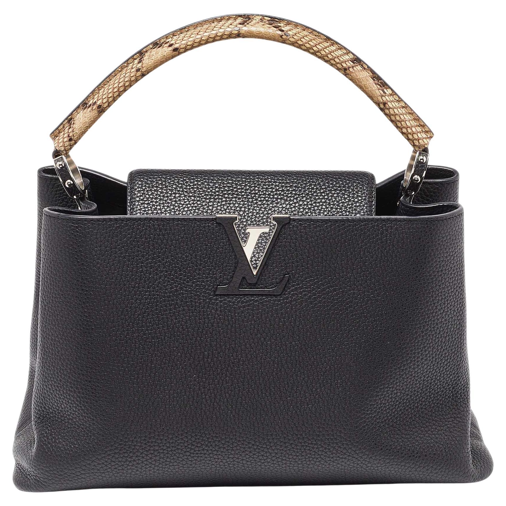 Louis Vuitton Black Leather Capucines MM Bag For Sale