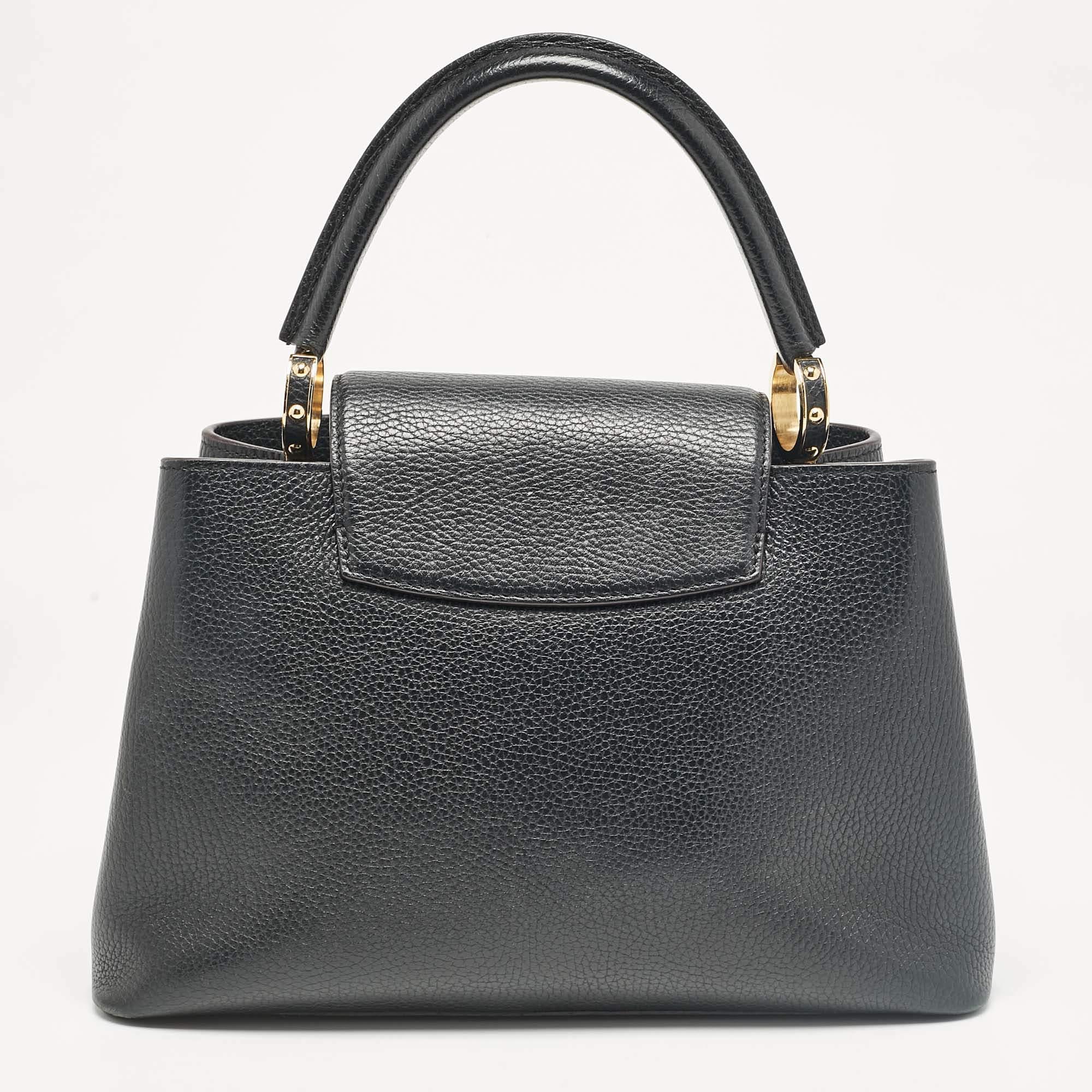 Women's Louis Vuitton Black Leather Capucines PM Bag