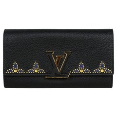 Louis Vuitton Black Leather Capucines Studded Wallet