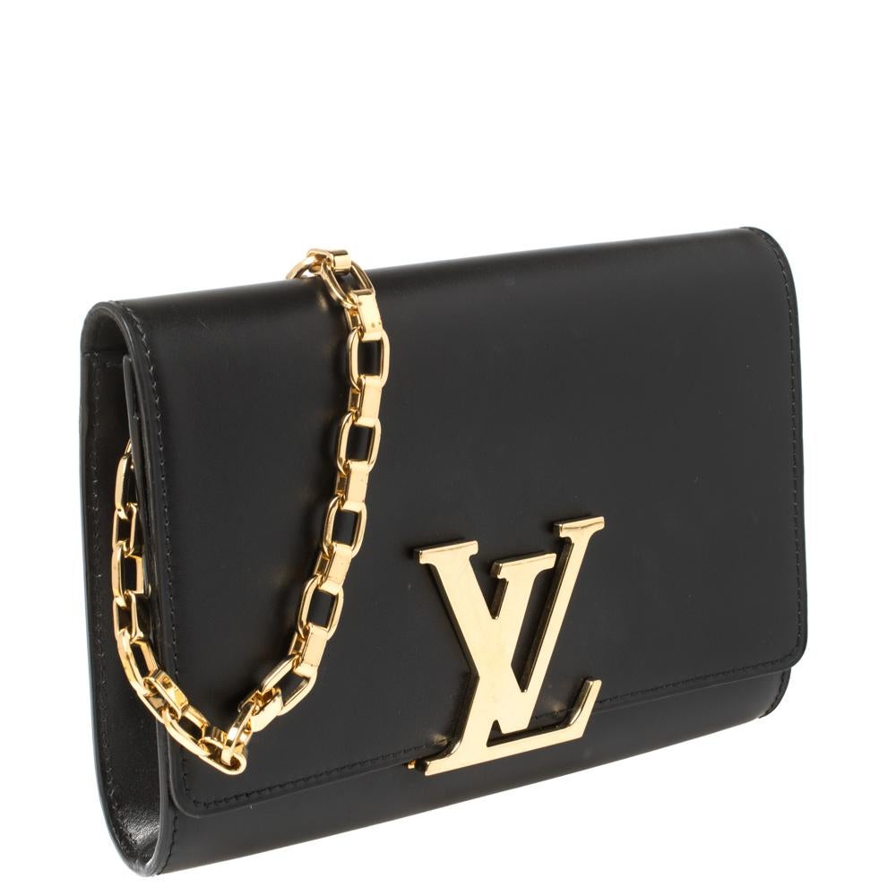 Women's Louis Vuitton Black Leather Chain Louise GM Bag