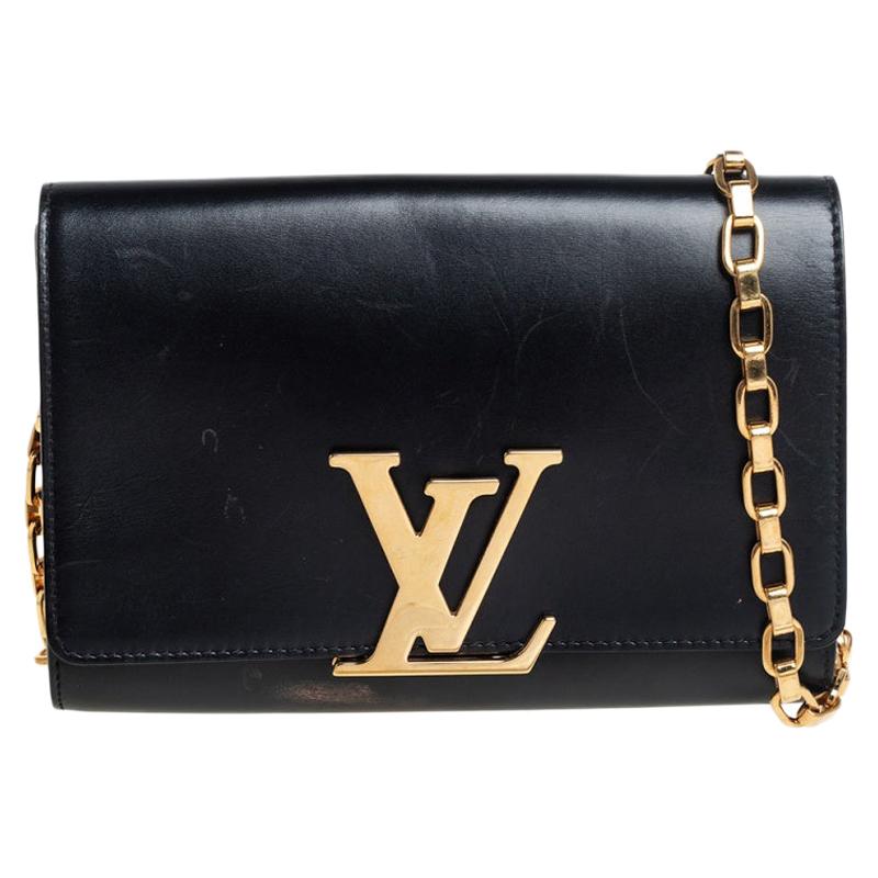 Louis Vuitton, Bags, Louis Vuitton Calfskin Golden Chain Louise Gm Noir  Luxury Black Bag Purse