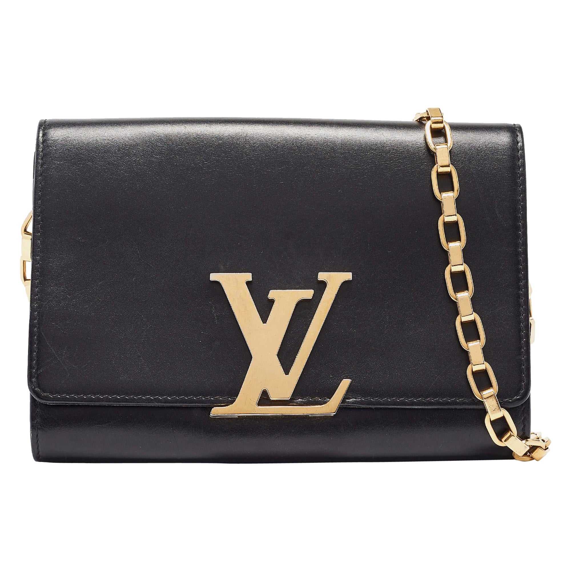 Louis Vuitton Black Leather Chain Louise GM Bag