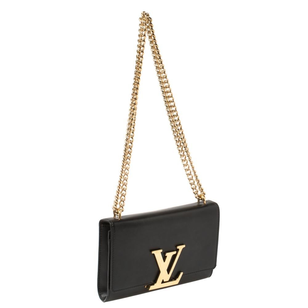 Louis Vuitton Schwarzes Leder Kette Louise MM Tasche Damen