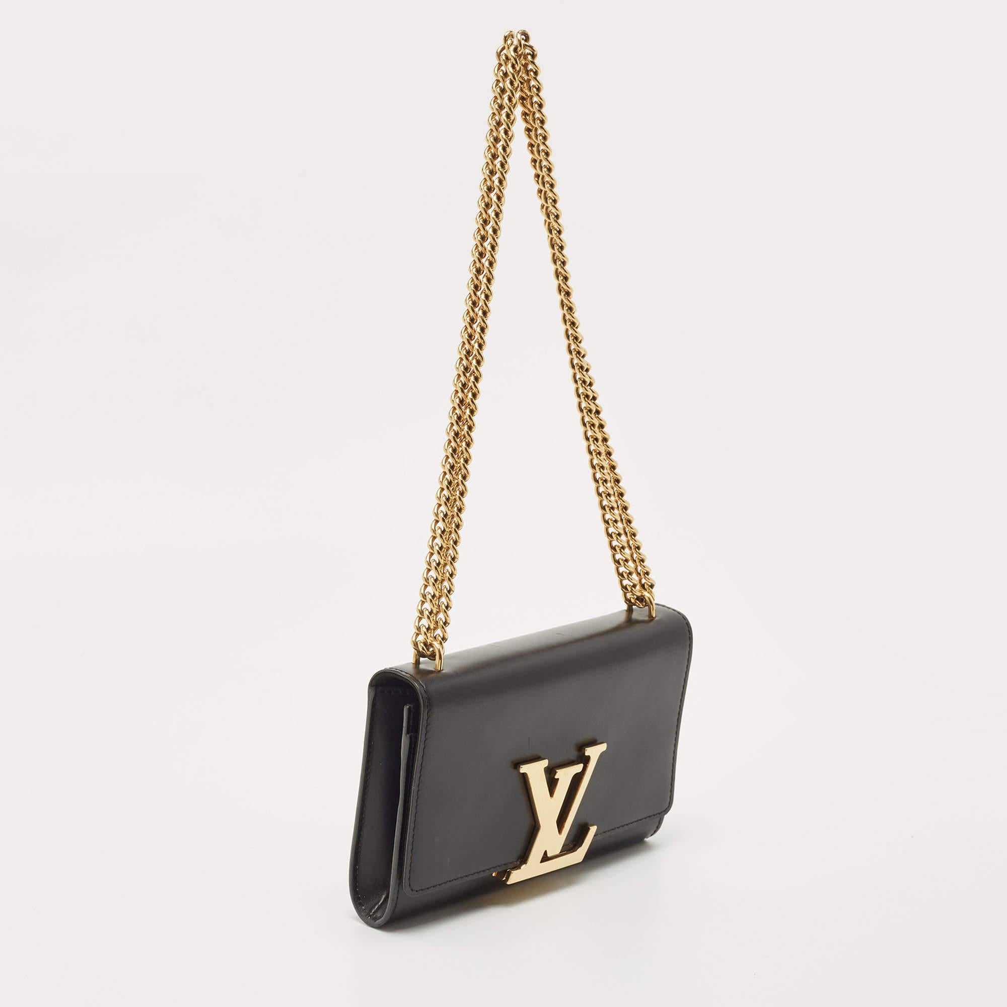 Women's Louis Vuitton Black Leather Chain Louise MM Bag