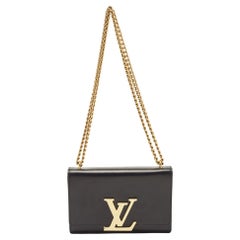 Louis Vuitton Black Leather Chain Louise MM Bag