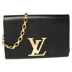 Louis Vuitton Black Leather Chain Louise MM Clutch