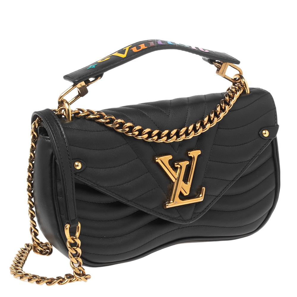 Women's Louis Vuitton Black Leather Chain New Wave MM Bag