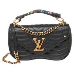 Louis Vuitton Black Leather Chain New Wave MM Bag