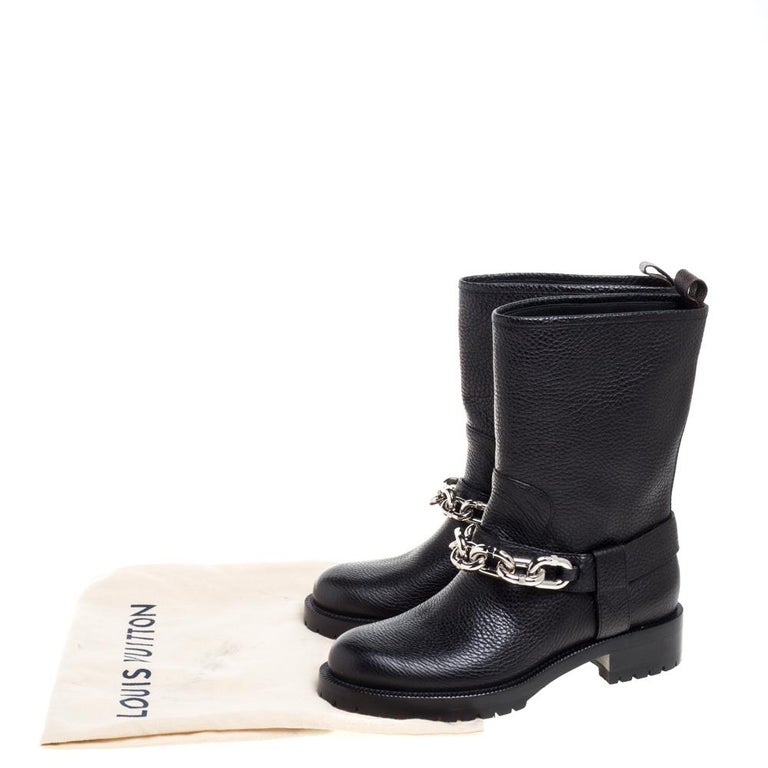 Louis Vuitton Black Leather Chain Outlaw Boots Size 38 at 1stDibs