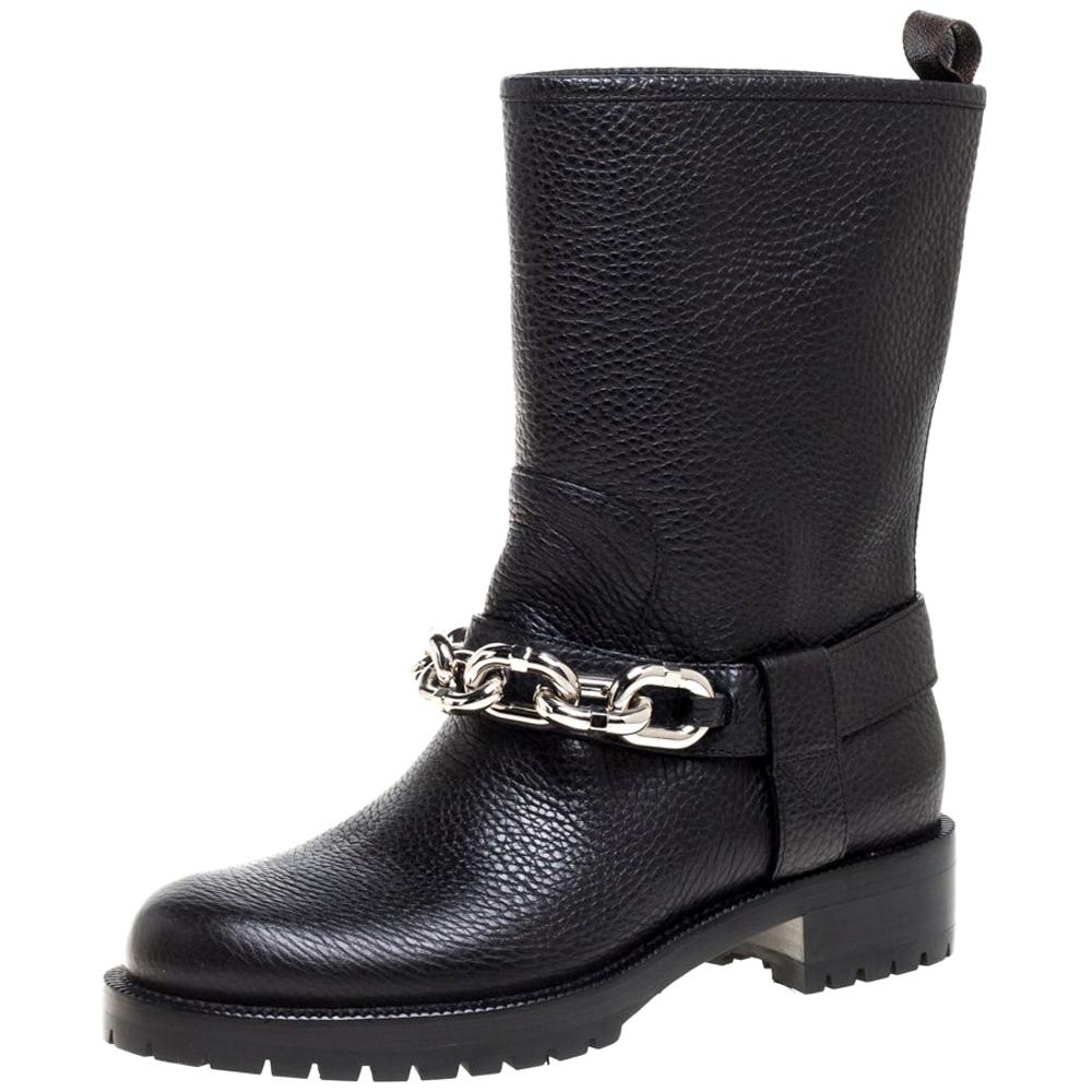 Louis Vuitton Black Leather Chain Outlaw Boots Size 38