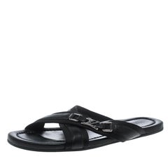 Louis Vuitton Black Leather Criss-Cross Sandals Size 44
