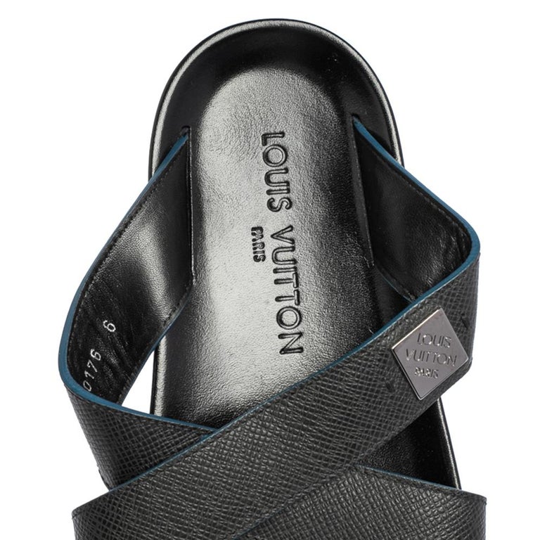 Louis Vuitton Black Leather Foch Cross Strap Flat Slides Size 42.5 Louis  Vuitton