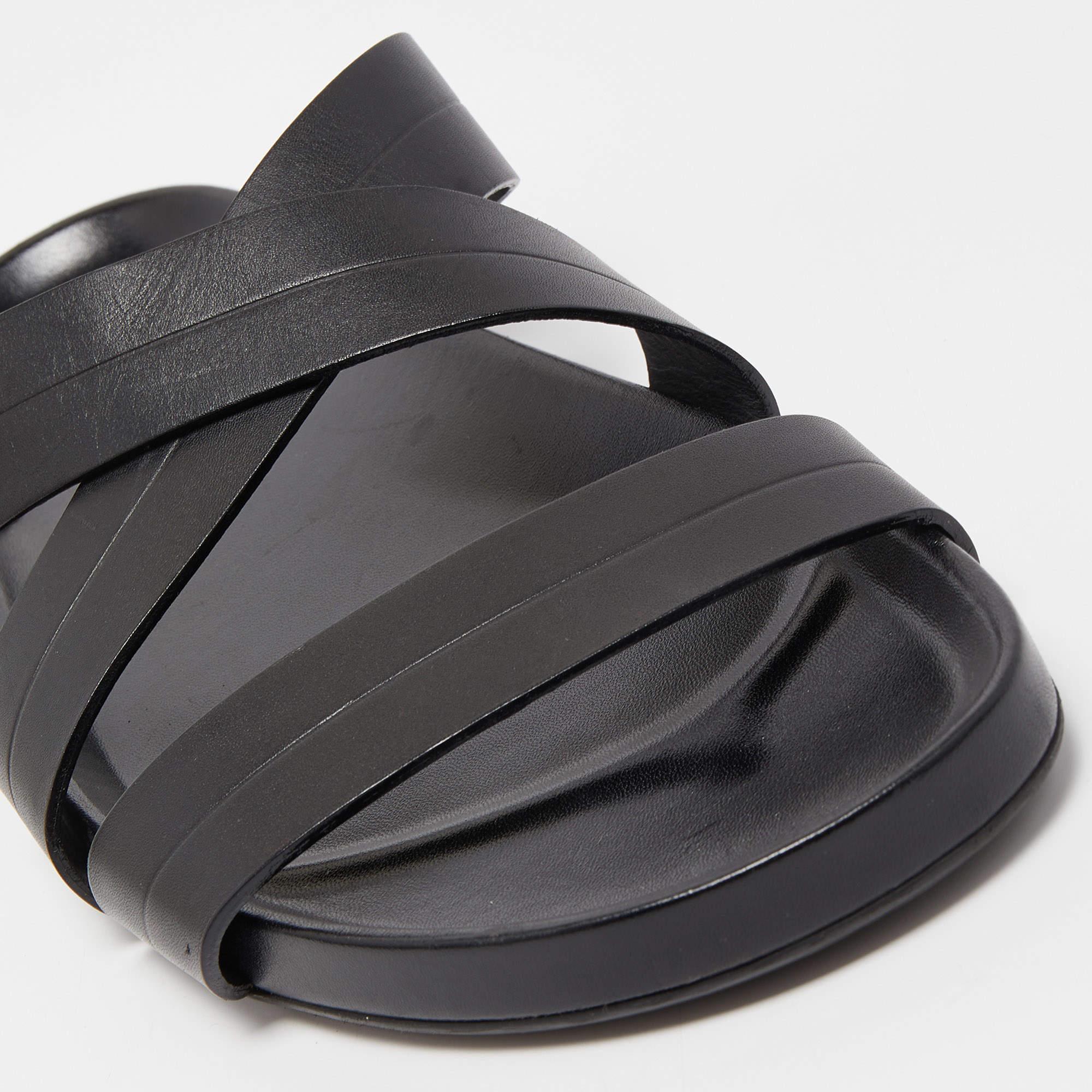 Louis Vuitton Black Leather Criss Cross Strap Flat Slide Sandals Size 42 2