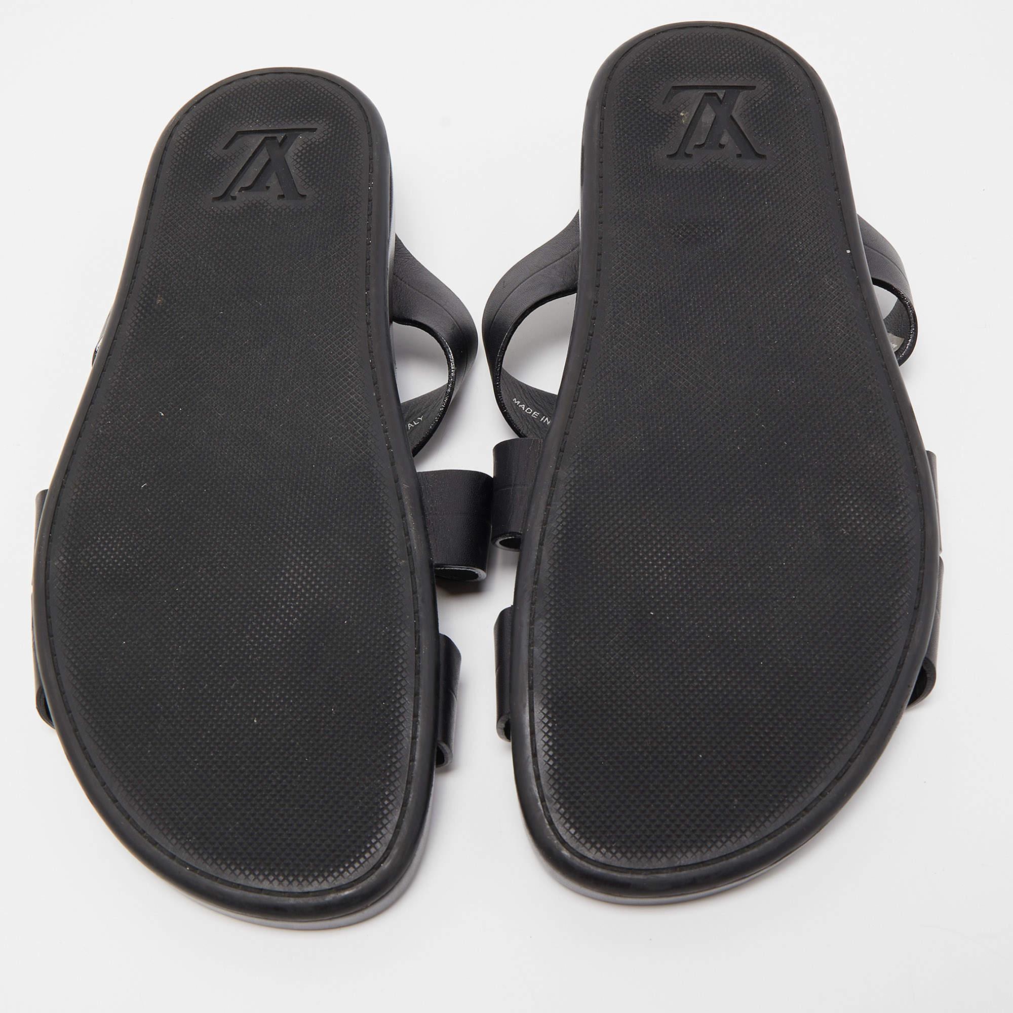 Louis Vuitton Black Leather Criss Cross Strap Flat Slide Sandals Size 42 3