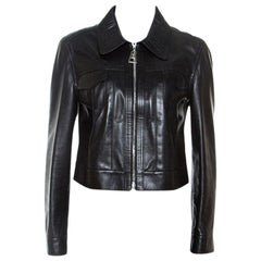 Louis Vuitton Black Leather Cropped Zip Front Jacket M