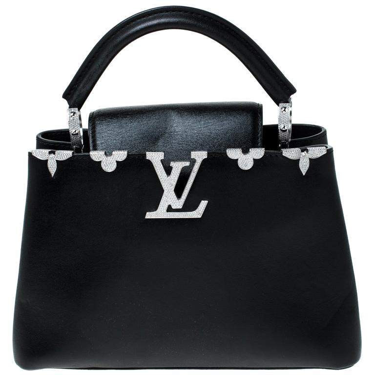 Louis Vuitton Black Leather Crystal Flowers Capucines BB Bag For