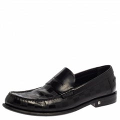 Louis Vuitton Black Leather Damier Embossed Santiago Loafers Size 41