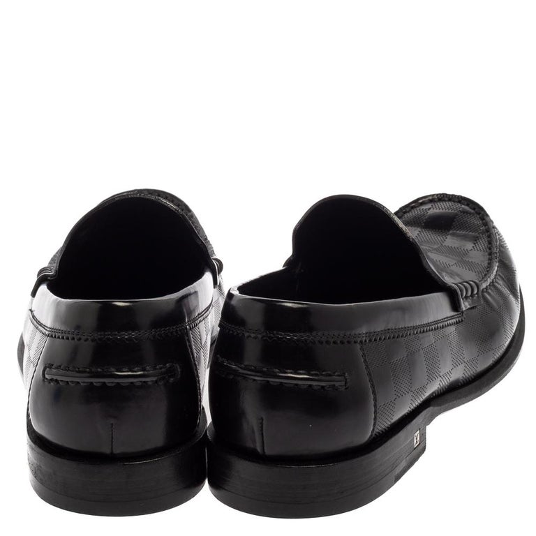 Louis Vuitton Black Damier Embossed Santiago Loafers Size 41.5