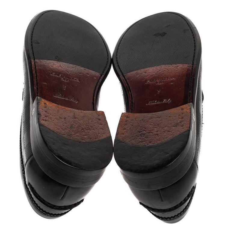 Louis Vuitton Black Damier Embossed Santiago Loafers Size 41.5 Louis Vuitton