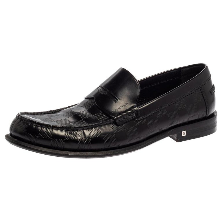 LOUIS VUITTON Black Damier Embossed Calf Leather Loafers Shoes
