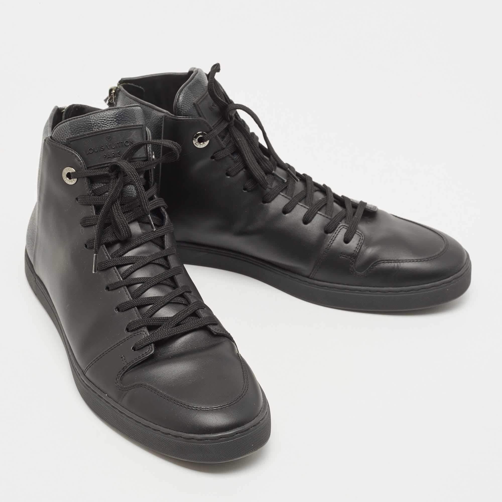 Louis Vuitton Black Leather Damier Graphite Canvas Line Up Sneakers Size 42.5 1