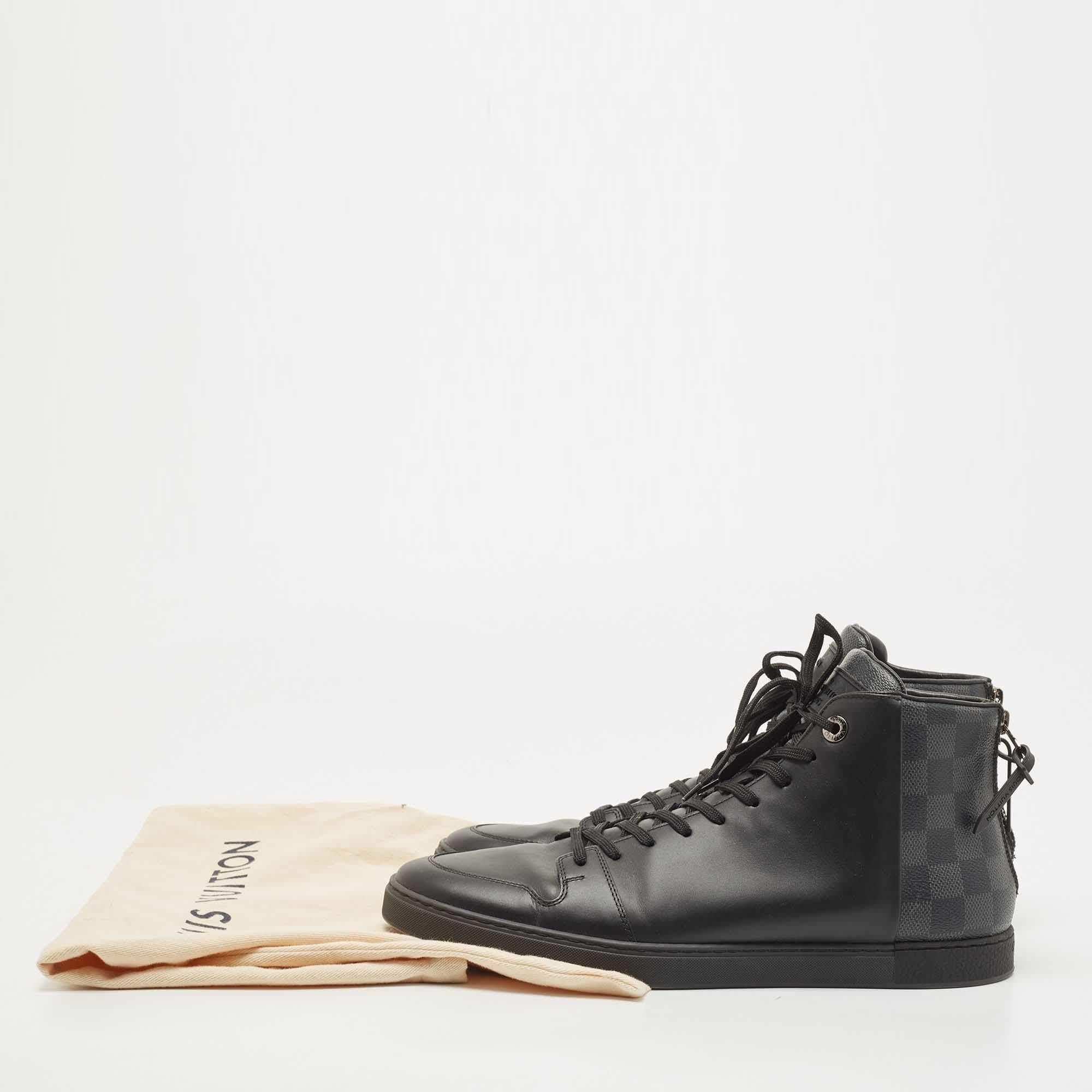 Louis Vuitton Black Leather Damier Graphite Canvas Line Up Sneakers Size 42.5 4