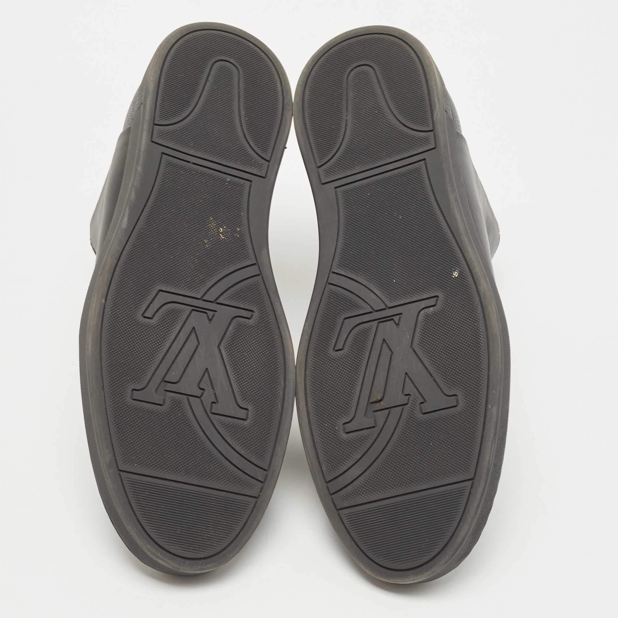 Louis Vuitton Black Leather Damier Graphite Canvas Line Up Sneakers Size 42.5 5