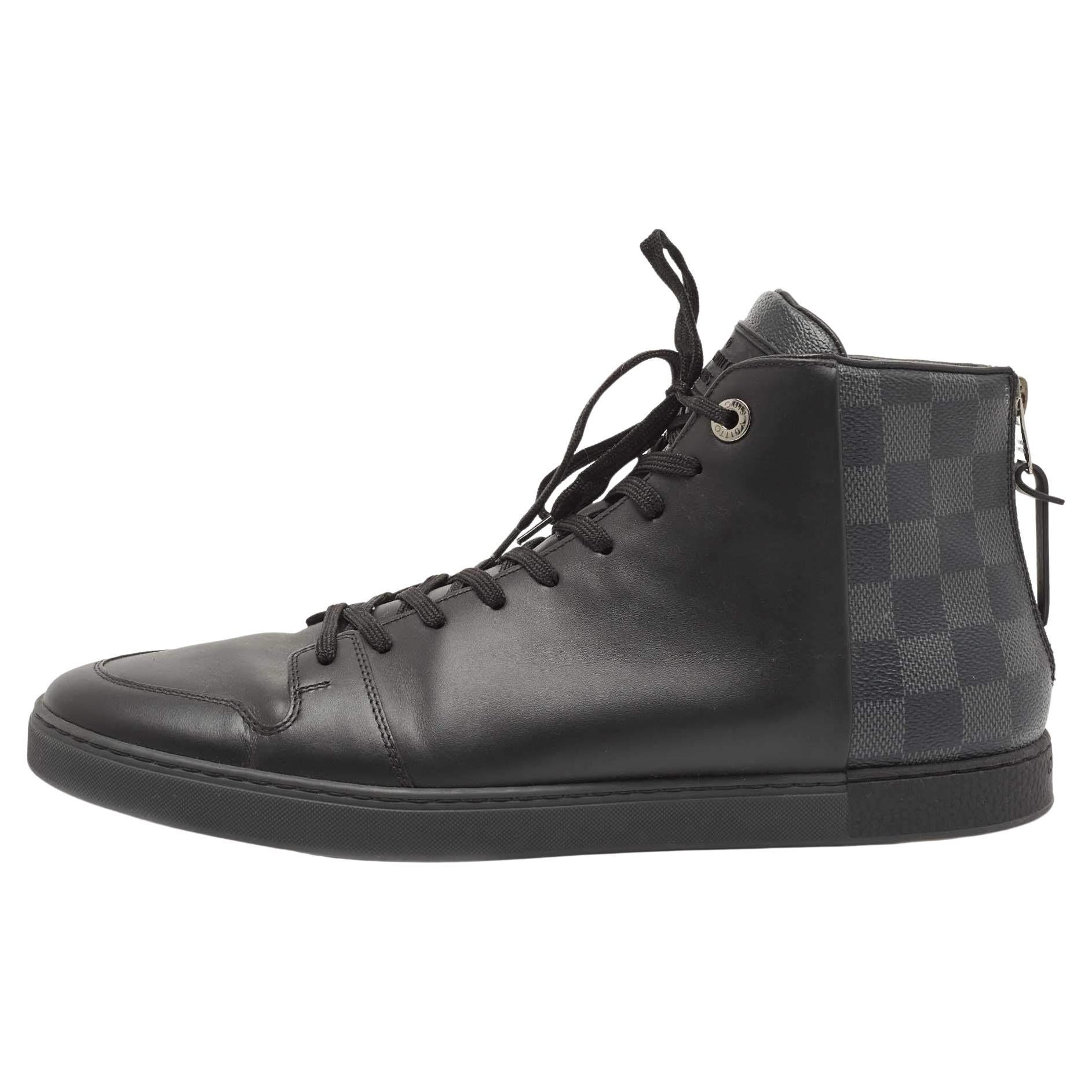 Louis Vuitton Black Leather Damier Graphite Canvas Line Up Sneakers Size 42.5