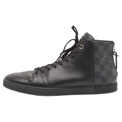 Louis Vuitton Black Leather Damier Graphite Canvas Line Up Sneakers Size 42.5