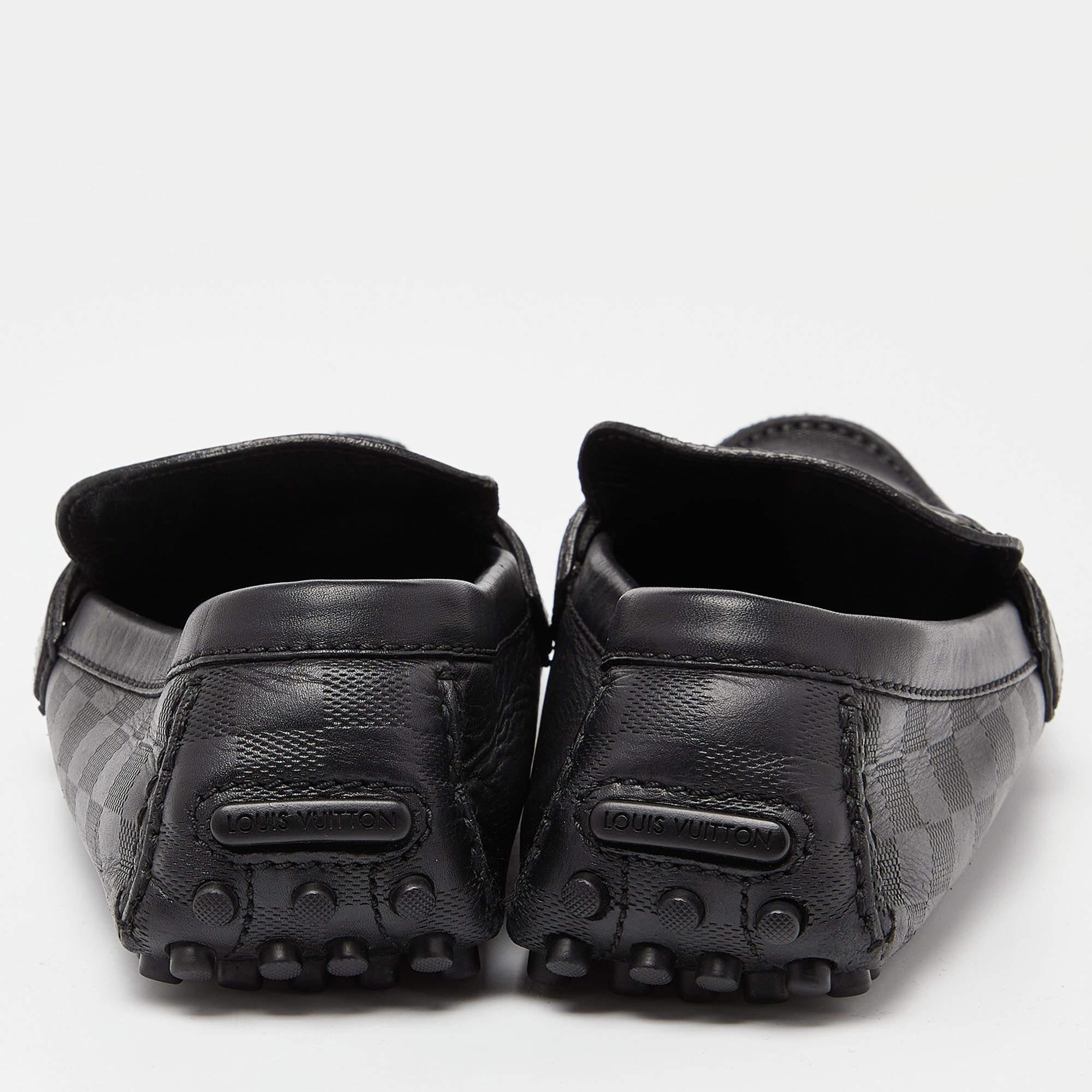 Louis Vuitton Black Leather Damier Hockenheim Loafers Size 44 3