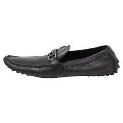 Used Louis Vuitton Black Leather Damier Hockenheim Loafers Size 44