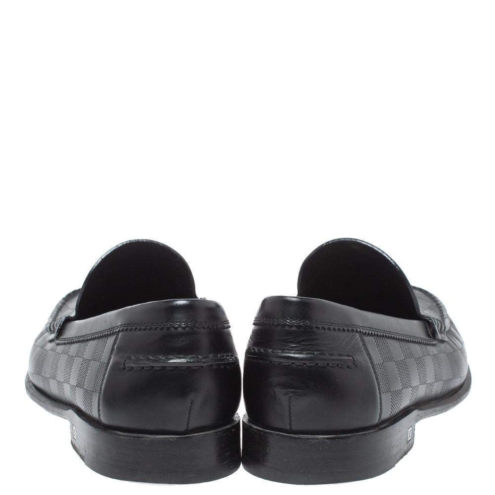 Louis Vuitton Black Leather Damier Infini Hockenheim Loafers Size 43 In Fair Condition In Dubai, Al Qouz 2