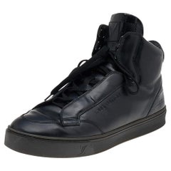 Louis Vuitton Black Leather Damier Patent Leather High Top Sneakers Size 40.5
